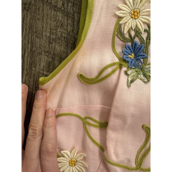 1950s Minx Modes Vintage Garden Cocktail Dress Pink Embroidered Floral Flower XS - Picture 6 of 16